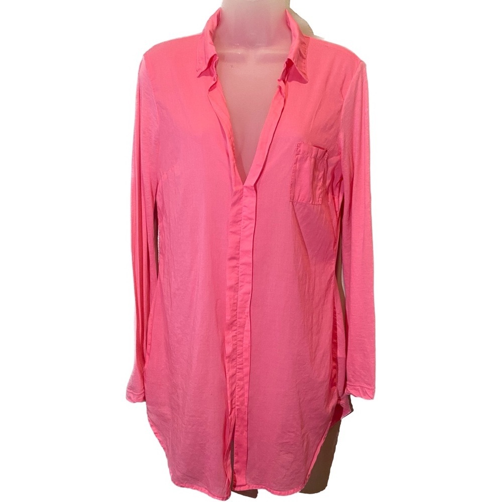 Splendid Pink Barbie Shirt Long Sleeve Fuchsia Blouse Sz M Tunic Collared Pocket